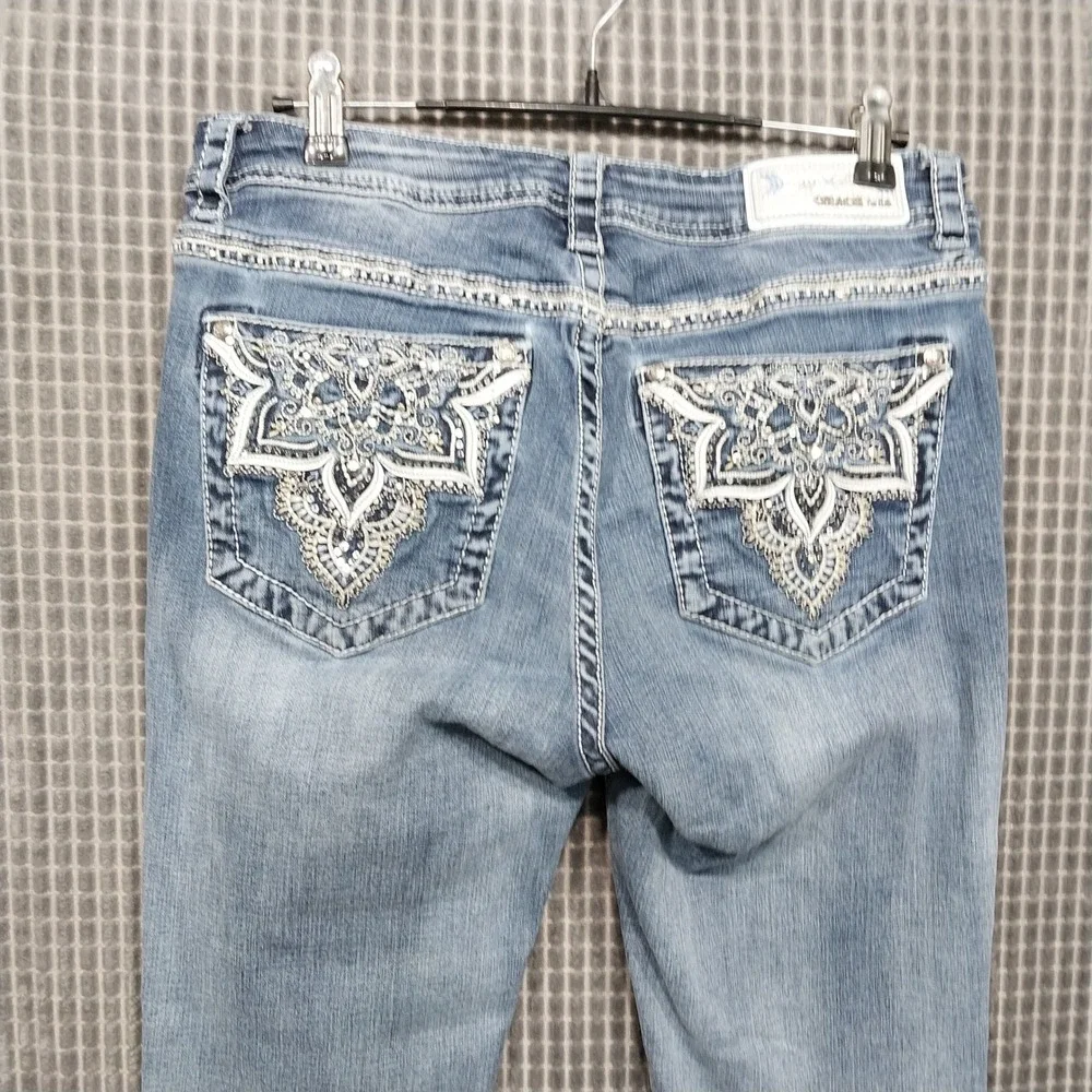 Grace in LA Jeans Women Bootcut Distressed Stretch Denim 30 Blue